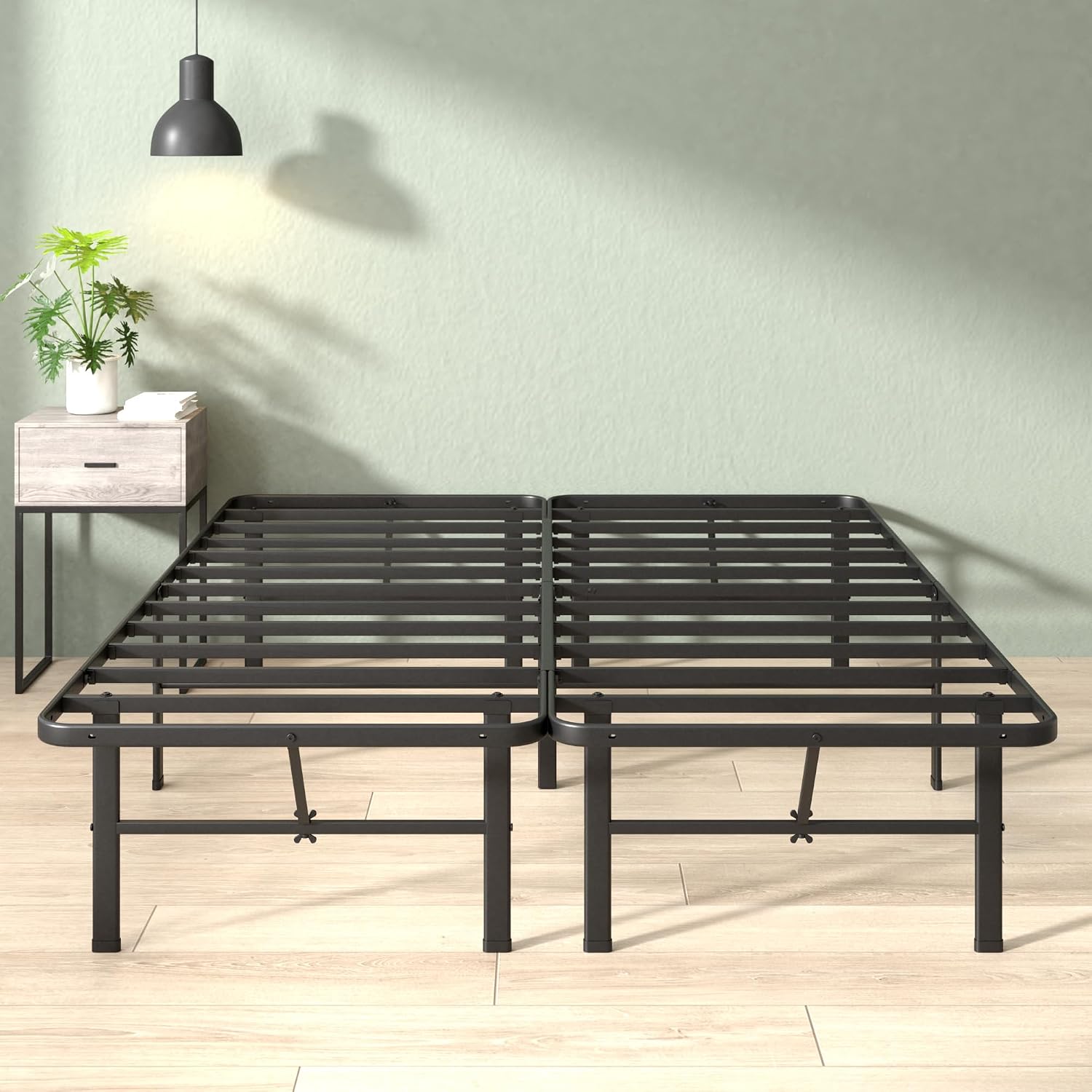 Zinus Rumi 14in Queen Metal Bed Frame, Quick Assembly SmartBase® Mattress Foundation, Heavy Duty Sturdy Steel with No Box Spring Needed, Eco-Friendly Packaging, Black
