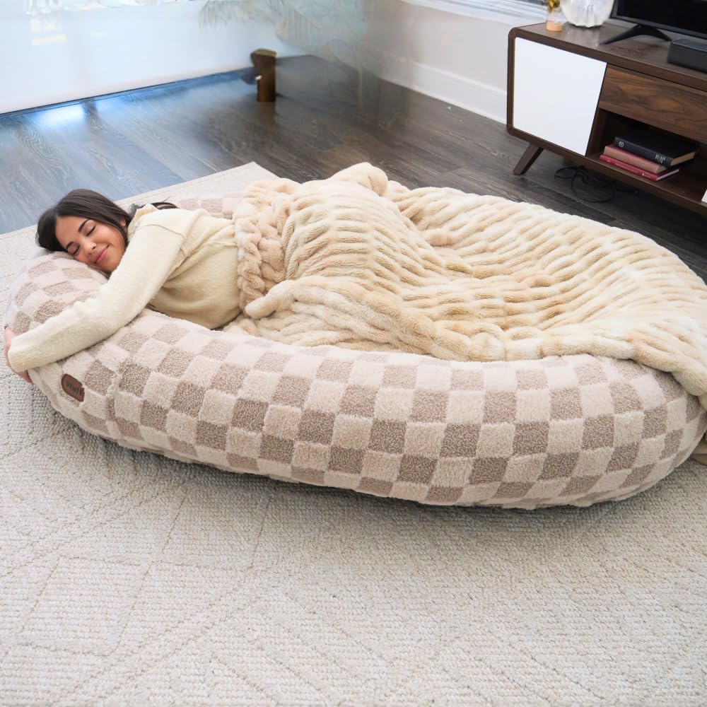 Plufl, The Original Human Dog Bed for Adults, Kids, and Pets. As Seen on Shark Tank. Comfy Plush Large Bean Bag with Memory Foam, Machine Washable, and Durable. Perfect nap and Floor Bed - Arctic Grey