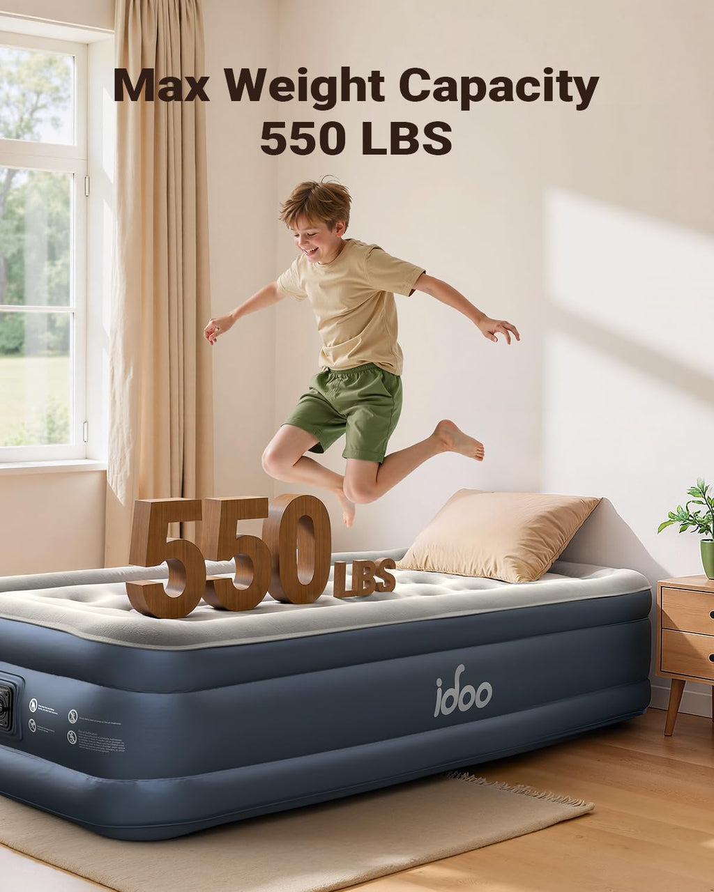 iDOO Twin Air Mattress with Built in Pump, 18" Raised Compact Blow up Mattress, Inflatable Mattress for Camping Guest Home, Portable Travel Air Bed, 2-Min Quick Inflation Deflation, Colchon inflable