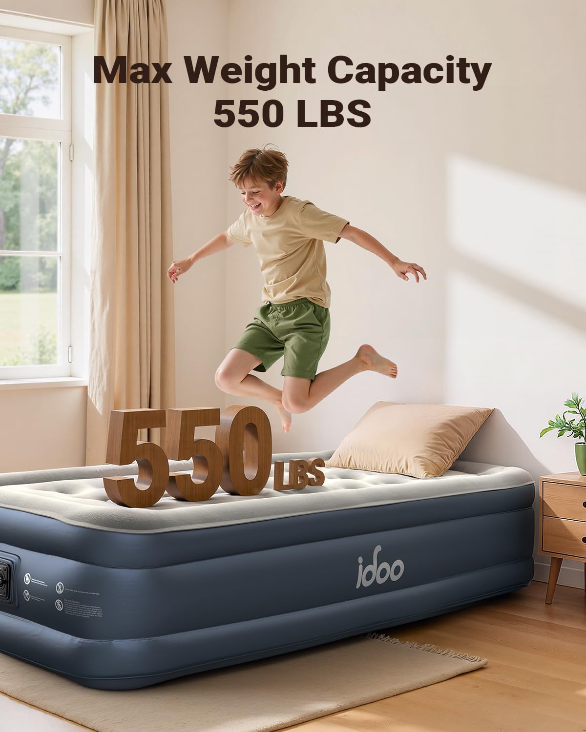 iDOO Twin Air Mattress with Built in Pump, 18" Raised Compact Blow up Mattress, Inflatable Mattress for Camping Guest Home, Portable Travel Air Bed, 2-Min Quick Inflation Deflation, Colchon inflable