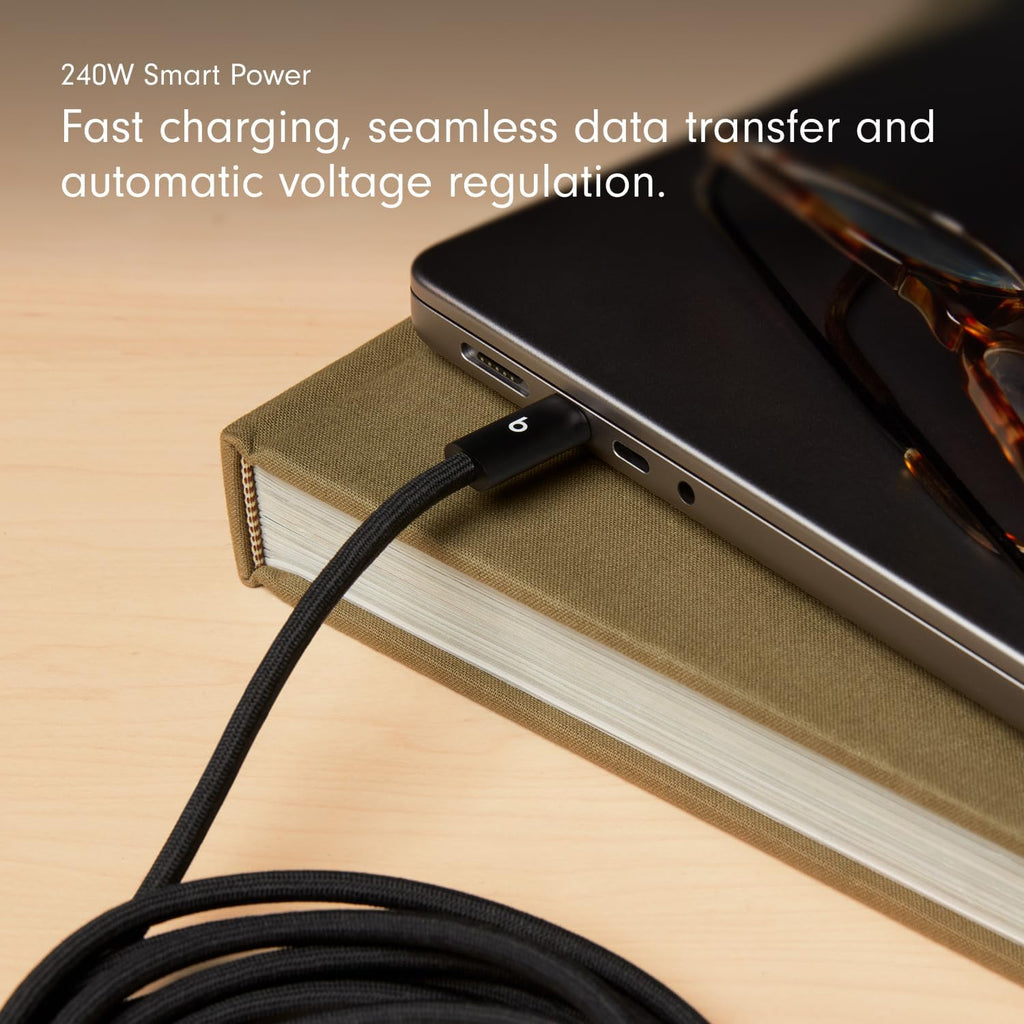 Beats 240W USB-C to USB-C Braided Cable, Fast Charging, Durable/Tangle Free, Compatible with Apple and Android Devices (3 m/10 ft) – Bolt Black