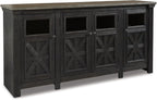 Signature Design by Ashley Tyler Creek Farmhouse TV Stand Fits TVs up to 72", 4 Glass Doors, 3 Adjustable Storage Shelves, Dark Gray