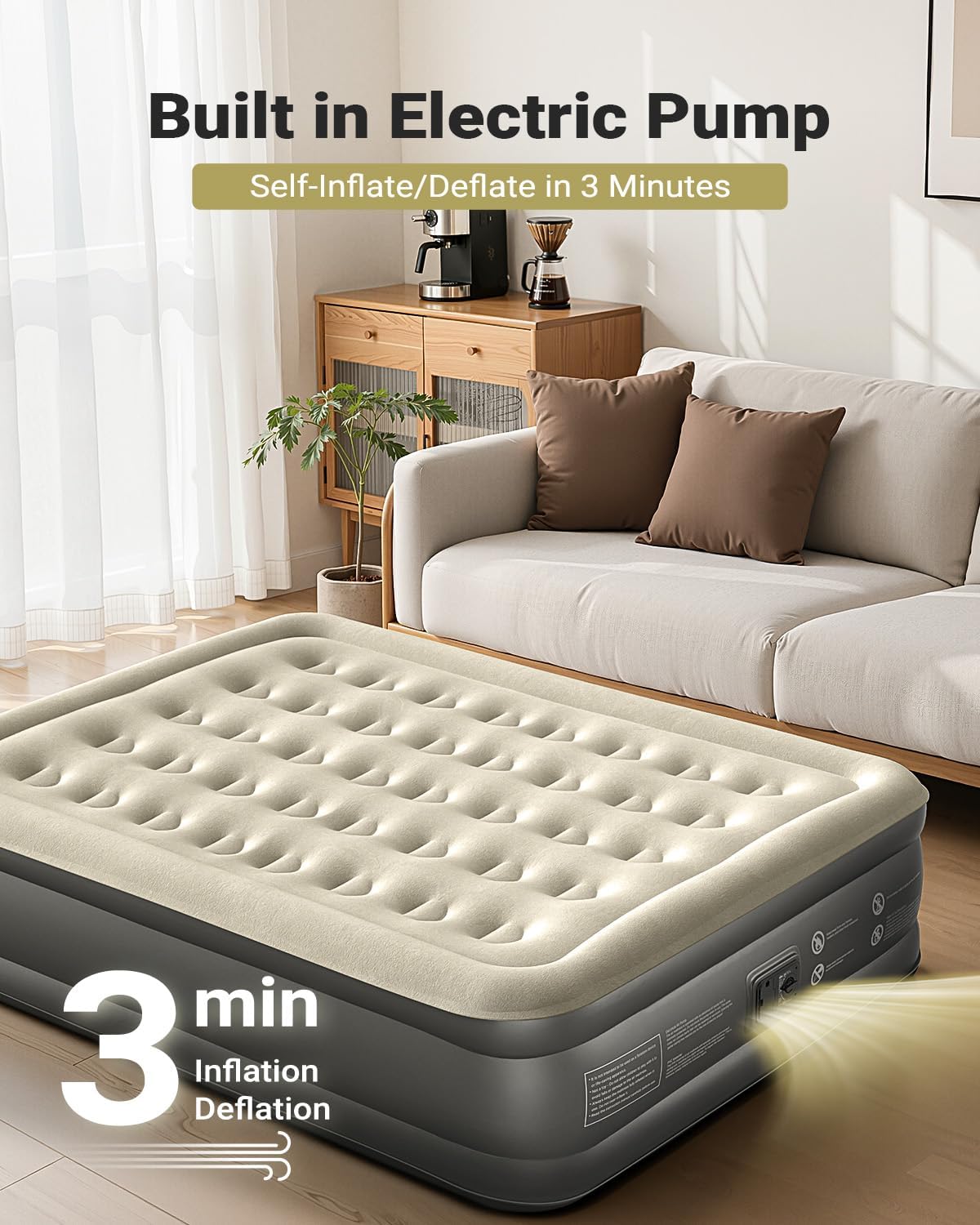 iDOO Air Mattress Queen with Built in Pump, 18 Raised Comfort Blow up Mattress, Inflatable Mattress for Home and Guest Bed, Upgraded Support Structure Portable Air Bed, Colchon Inflable, 650 lbs Max