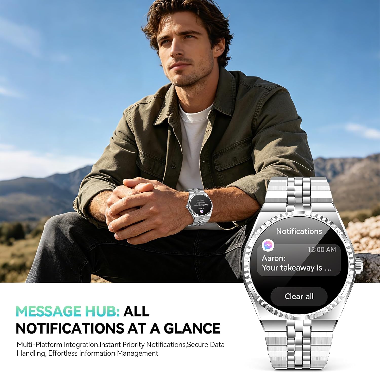 Smart Watch with 1.32" AMOLED Display, Bluetooth 5.4 Calls, 160+ Sports Modes, Fitness Tracker with Heart Rate/SpO2/Blood Pressure/Sleep Monitor, Waterproof Watch for Men Women Android and iOS Silver