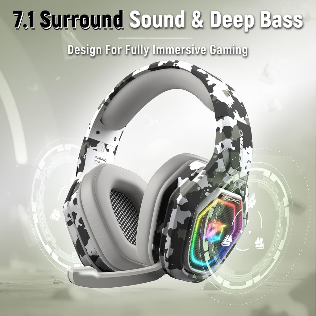 Ozeino Wireless Gaming Headset for Ps5, Ps4, PC, Gaming Headphones with Flip Mic and USB-A & USB-C Transmitter, 40Hr Battery Bluetooth Headset for Mobile, Mac, Laptop