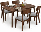 Signature Design by Ashley Allstream Mid-Century Modern Dining Table and Chairs Set with Cushioned Seat, Set of 5, Brown & Gray