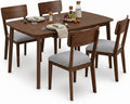 Signature Design by Ashley Allstream Mid-Century Modern Dining Table and Chairs Set with Cushioned Seat, Set of 5, Brown & Gray