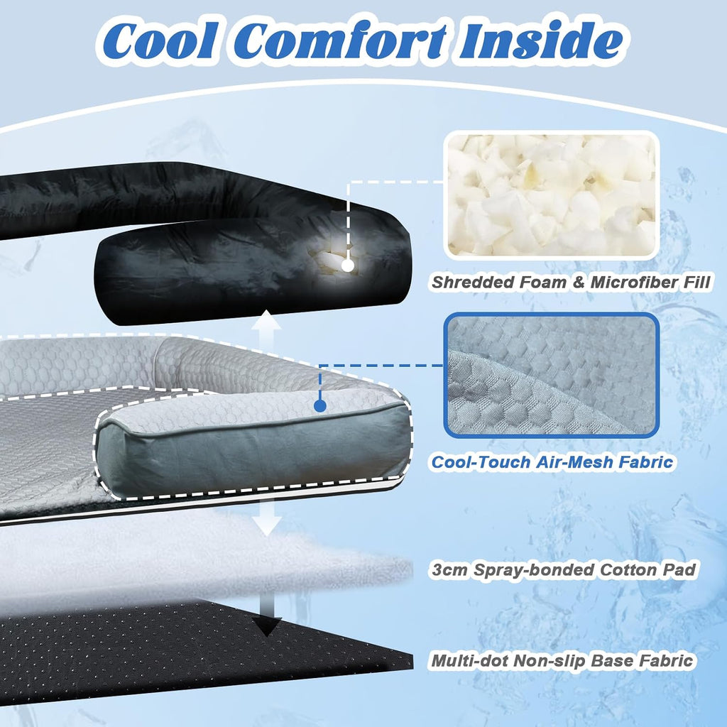GGIB Cooling Dog Bed Mat with Bolster Pillow Washable Dog Couch Cover Breathable Summer Pet Couch Bed Protector Indoor(Large, Cooling Grey)