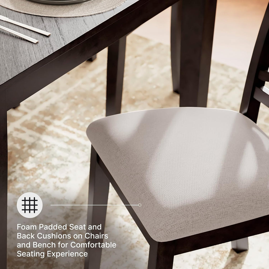 Signature Design by Ashley Langwest Dining Table Set for 6, Transitional 6-Piece Wood Kitchen Table and Chairs Set with Bench, Cushioned Seats, Cherry Brown