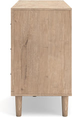 Signature Design by Ashley Cielden 6 Drawer Dresser, Quick 10-Minute Assembly, Textured Cane Details, Coastal Modern Bedroom Storage, Light Brown Two-Tone