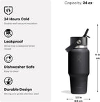 Hydro Flask Travel Water Bottle - Insulated Stainless Steel - Wide Straw Lid, Non Spill, Leakproof in 24 Oz Mermaid Green
