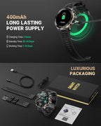 Smart Watch for Men Answer/Make Call for Android iPhone, 1.43" AMOLED HD Screen Mens Luxury Watch, 400mAh Heavy Duty Smartwatch Heart Rate Blood Oxygen Blood Pressure Sleep Monitor Pedometer, 2 Straps