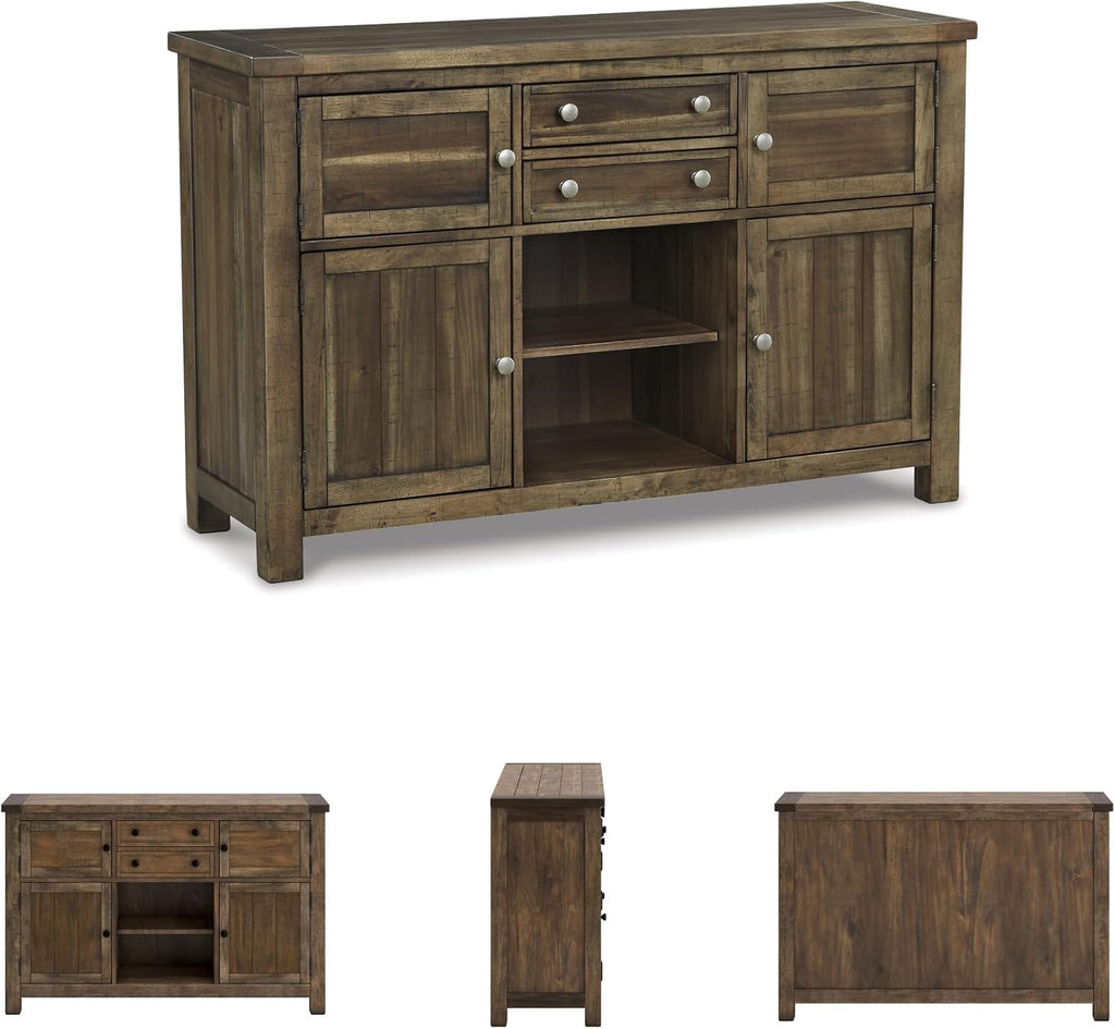 Signature Design by Ashley Moriville Dining Server, Rustic Sideboard Buffet Cabinet, 56" W, Grayish Brown, Storage for Kitchen & Dining Room