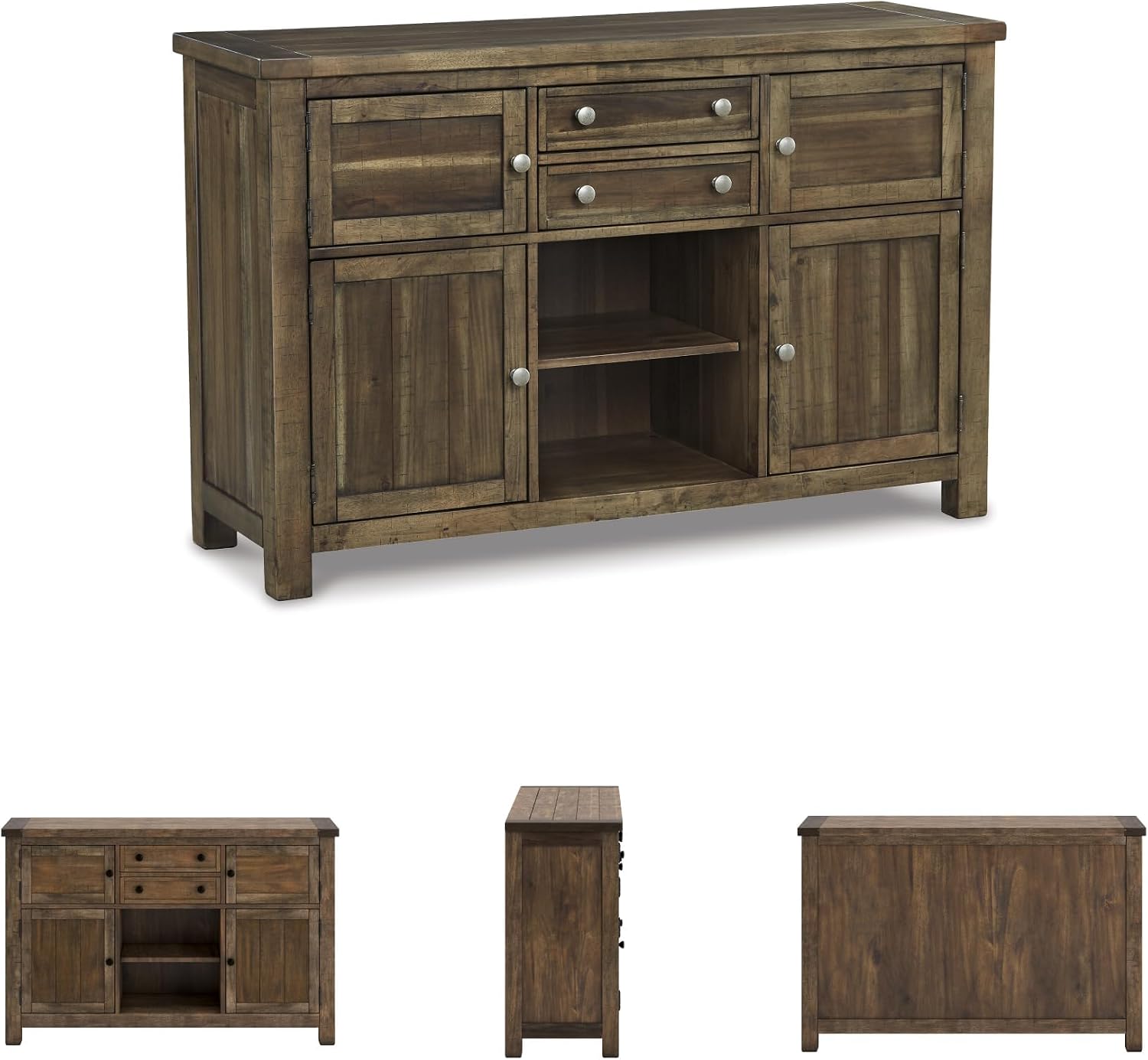 Signature Design by Ashley Moriville Dining Server, Rustic Sideboard Buffet Cabinet, 56" W, Grayish Brown, Storage for Kitchen & Dining Room