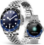 GPT Smart Watch for Men, 24/7 Heart Rate, Blood Pressure, Blood Oxygen, Sleep Monitor, 107 Sports Modes, 1.19-inch AMOLED Display, Waterproof Round Watch, Compatible Android and iOS, 44mm Silver Blue