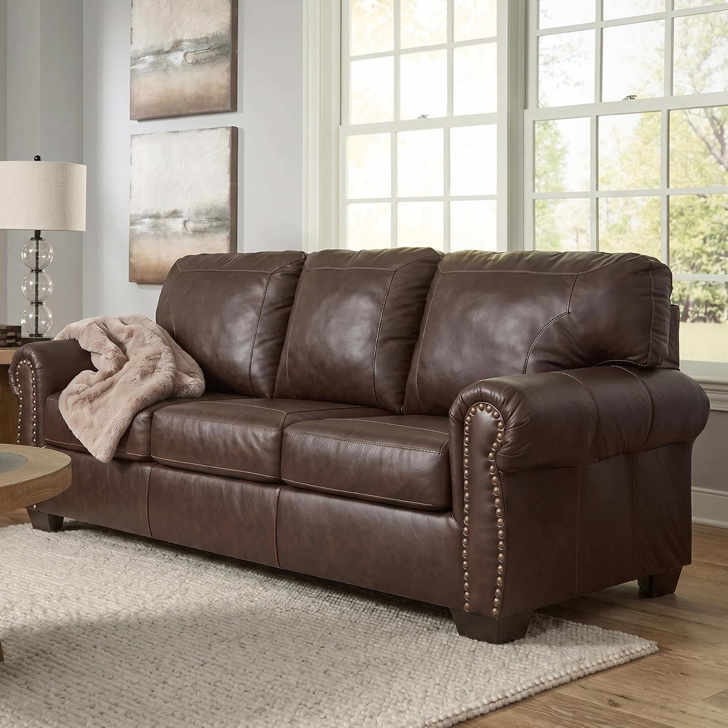 Signature Design by Ashley Colleton 92-Inch Classic Sofa, Dark Brown Leather Match, No Assembly Required, Durable Reinforced Frame, Couch for Living Room