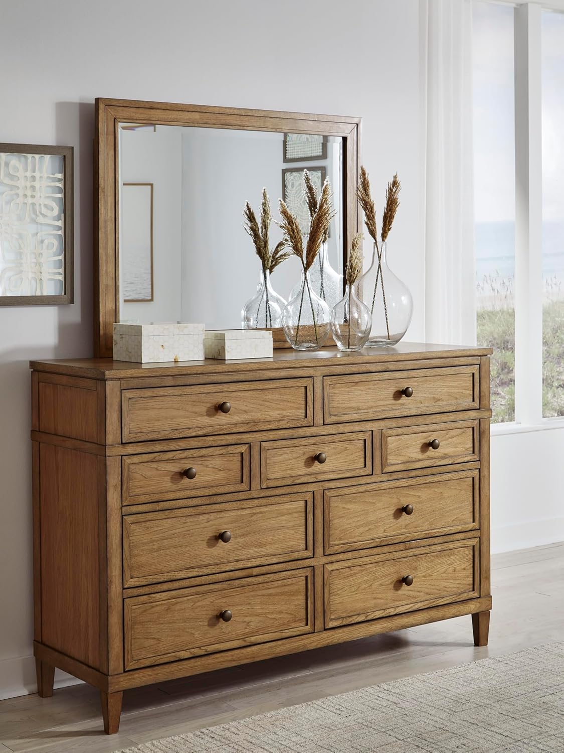Signature Design by Ashley Sharlance Transitional 9-Drawer Dresser with Felt-Lined Top Drawers, Warm Brown