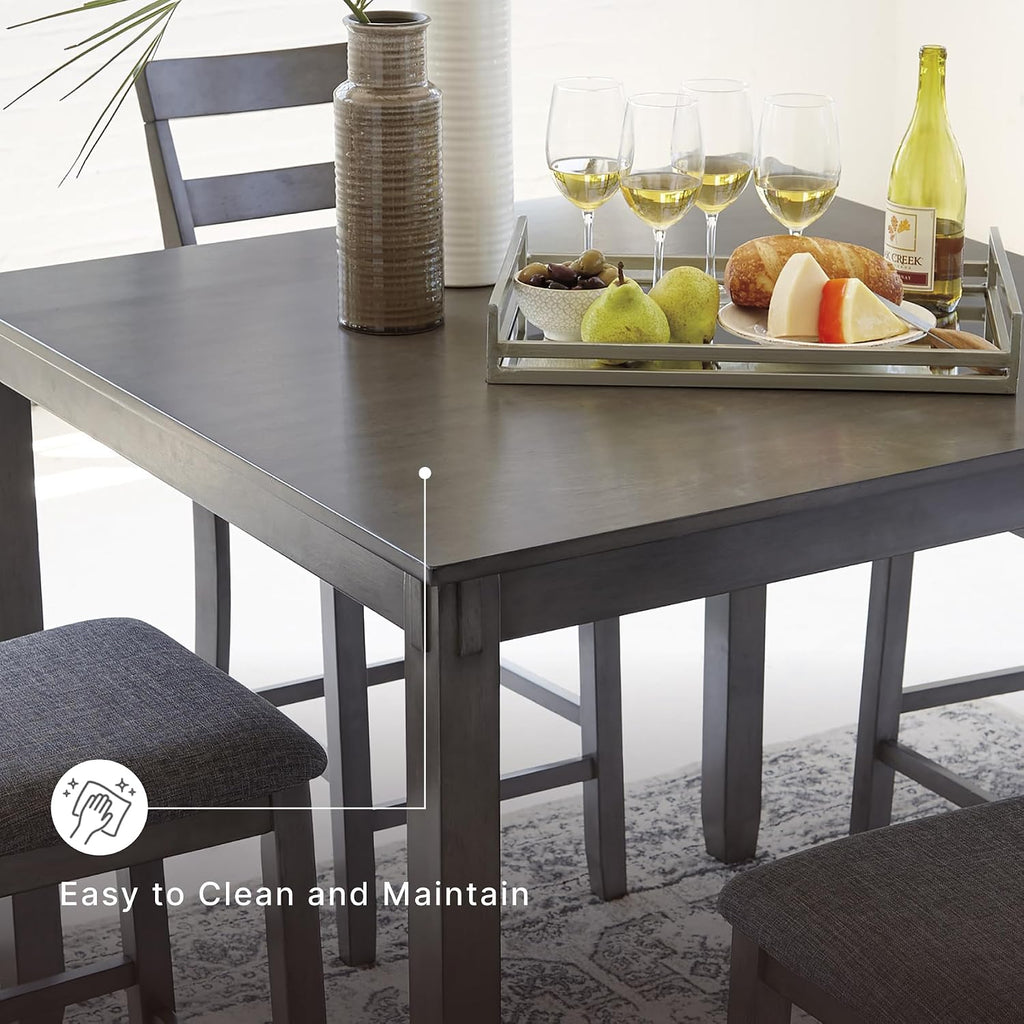 Signature Design by Ashley Bridson 5-Piece Counter Height Dining Table Set, Space-Saving Square Design, Solid Wood, Engineered Wood, and Birch Veneer Construction, Gray