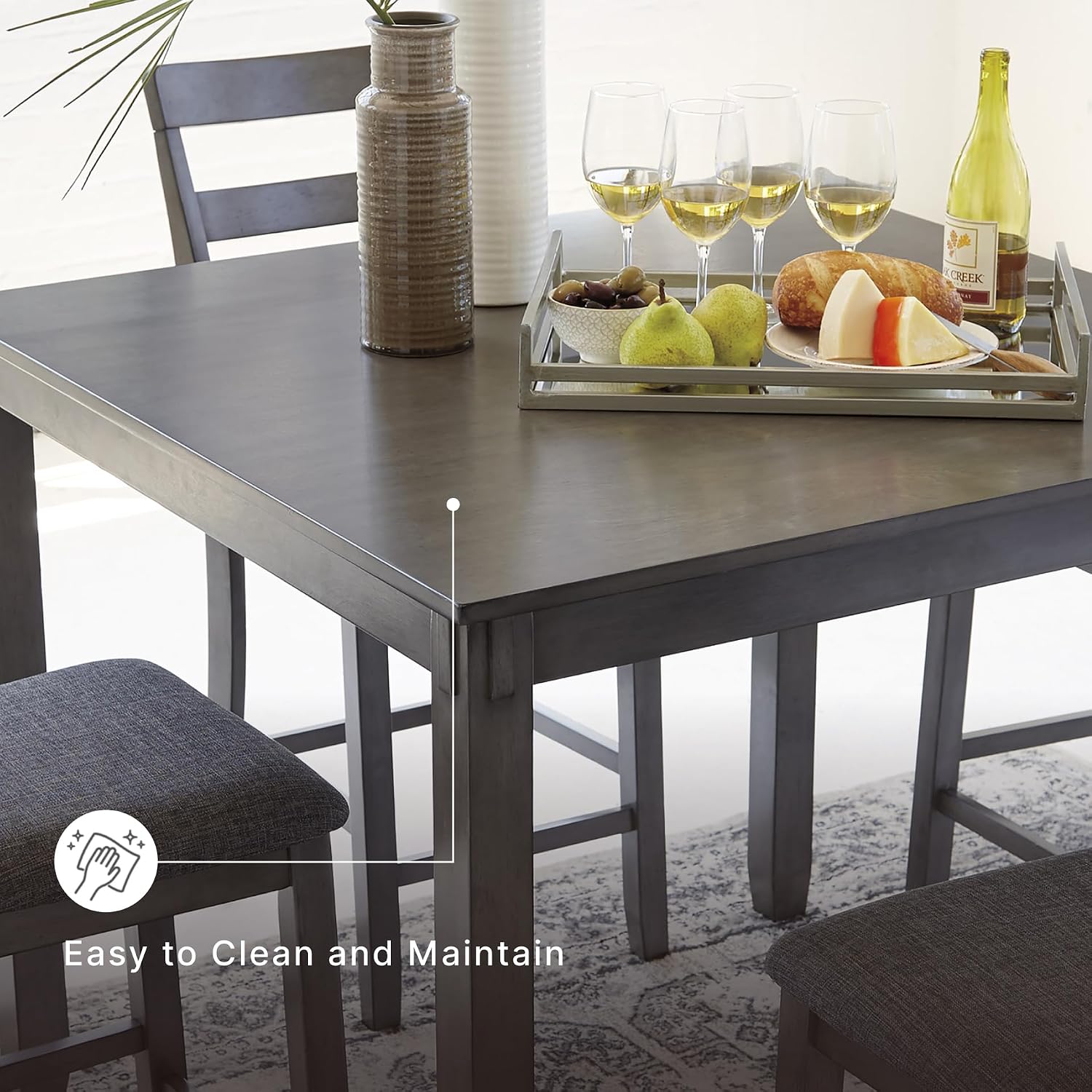 Signature Design by Ashley Bridson 5-Piece Counter Height Dining Table Set, Space-Saving Square Design, Solid Wood, Engineered Wood, and Birch Veneer Construction, Gray