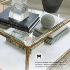 Signature Design by Ashley Ryandale Square Accent Table for Living Room, Sand‑Casted Aluminum Frame With Brass Finish, Glass Top and White Marble Shelf, 21" Size