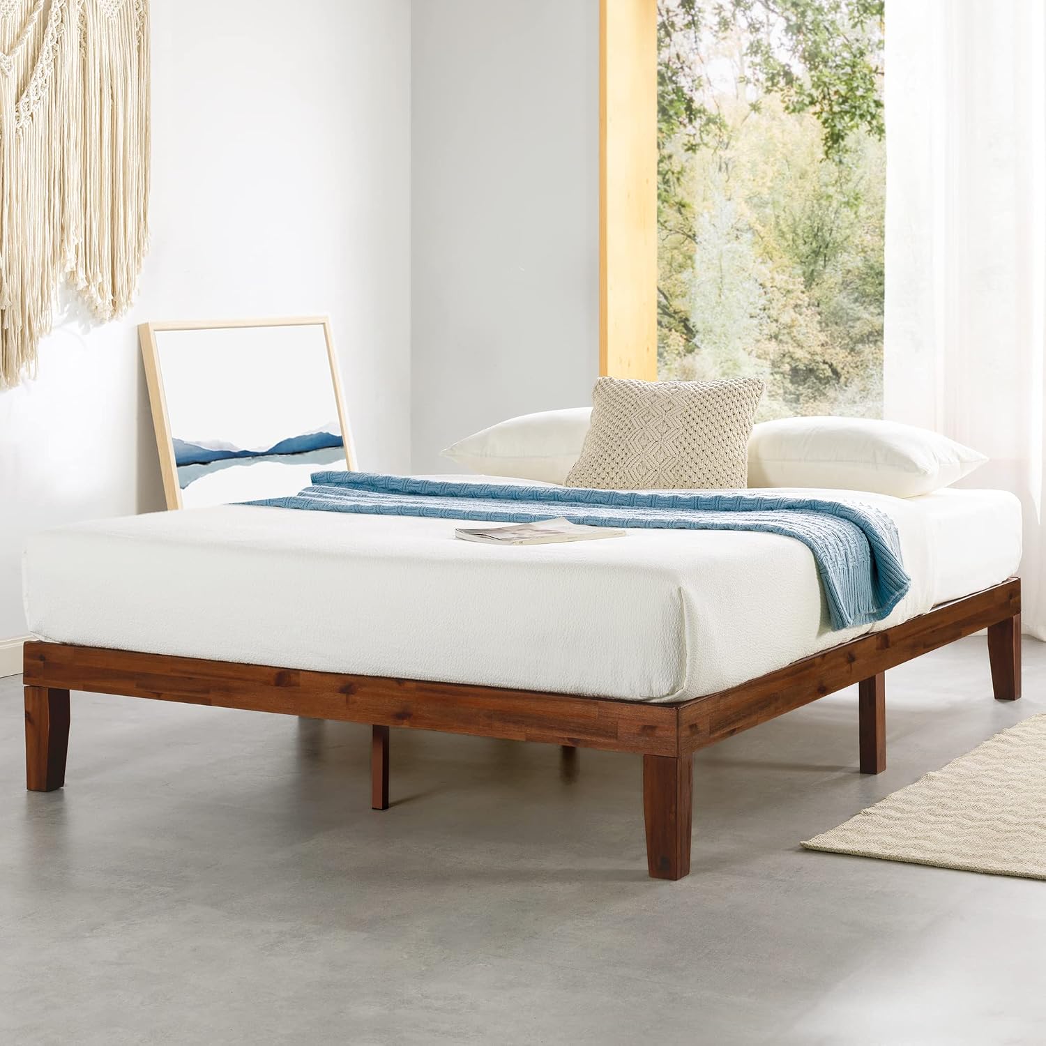 Mellow Naturalista Classic - 12 Inch Solid Wood Platform Bed with Wooden Slats, No Box Spring Needed, Easy Assembly, Queen, Pine