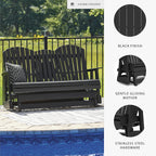Signature Design by Ashley Hyland Wave Modern Weather Resistant HDPE Outdoor Glider Loveseat with Drop Down Table and 2 Cup Holders, Black