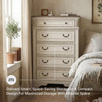 Signature Design by Ashley Realyn French Country 5 Drawer Chest, Tipover Restraint Device, 2-tone Finish, Wood, 40.13" W x 18.13" D x 58.13" H, Chipped White