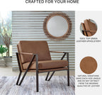 Signature Design by Ashley Garronmont Mid-Century Modern Leather Accent Chair with Metal Frame, Light Brown & Metallic