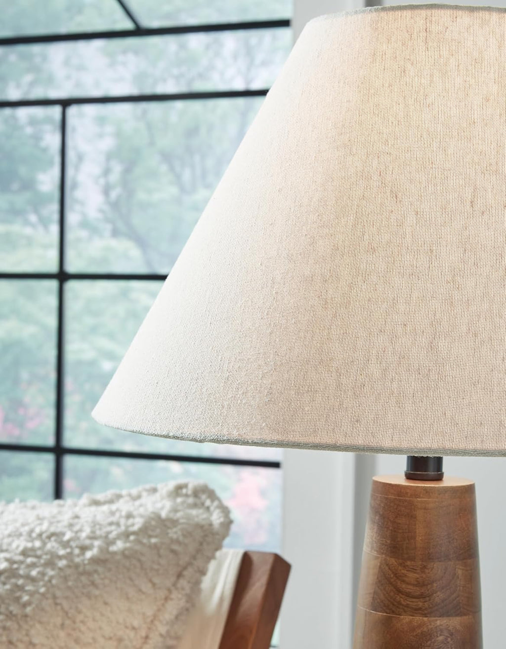 Signature Design by Ashley Danset Wood Table Lamp, 30 Inch Tall Living Room Light with Empire Hardback Fabric Shade, Contemporary Bedside Lighting, Brown