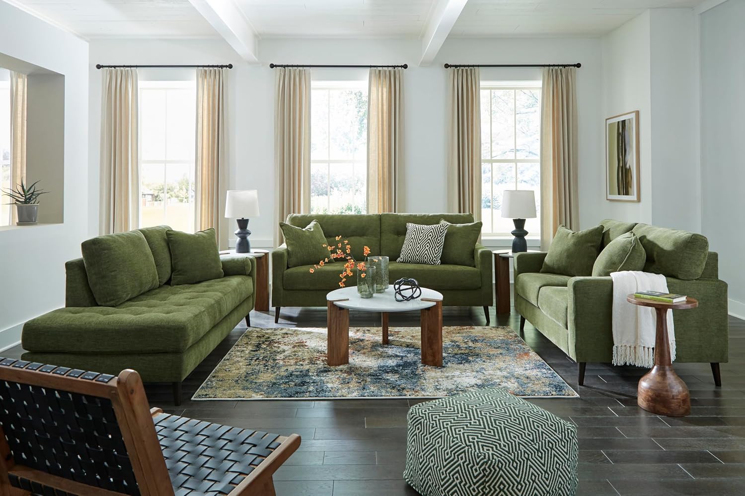 Signature Design by Ashley Bixler Sofa, No Assembly Required, Olive Green Chenille Upholstered 3-Seater Couch, Anti-Sag Platform Foundation, Button-Tufted Back, Living Room Furniture, 79 Inches