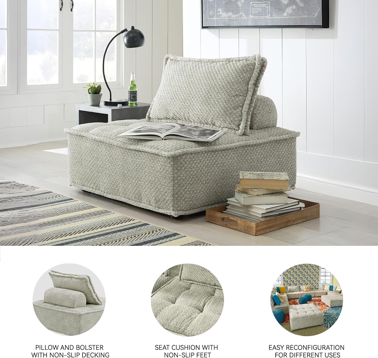 Signature Design by Ashley Bales Low Profile Floor Seating Accent Chair, Gray