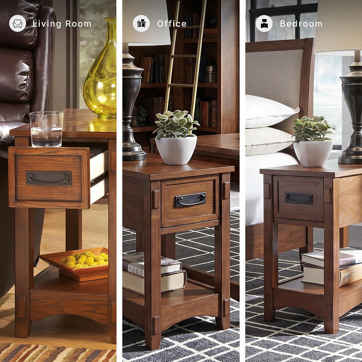 Signature Design by Ashley Breegin End Table With Drawer and Shelf, Mission-Style, Veneers and Wood Construction for Living Rooms and Bedrooms, 13' x 22'