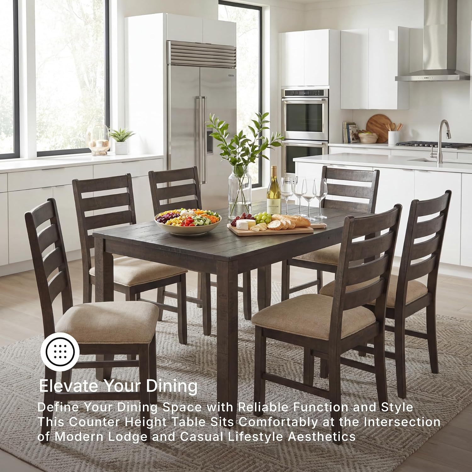 Signature Design by Ashley Rokane 7-Piece Dining Room Table Set with 6 Upholstered Chairs - Brown Wood 20" Rectangular Table & Chair Set for Kitchen Dining Room