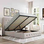 Allewie Queen Size Lift Up Storage Bed, Modern Wingback Headboard, Hydraulic Support, No Box Spring Needed, Light Beige
