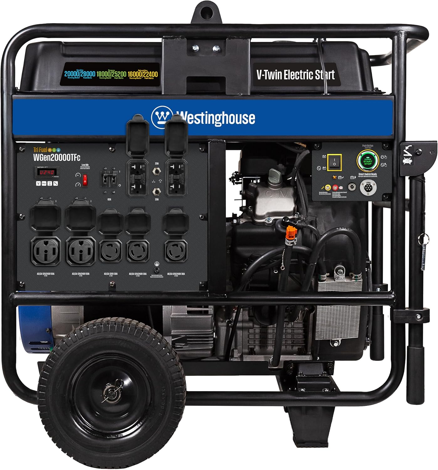 Westinghouse 28000 Peak Watt Tri-Fuel Home Backup Portable Generator, Remote Electric Start, Transfer Switch Ready, Gas, Propane, and Natural Gas Powered