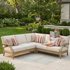 Signature Design by Ashley Clare View Outdoor Sectional, 3-Piece Eucalyptus Wood Couch, Nuvella Performance Fabric Cushions, Contemporary Patio Furniture Set for Deck or Backyard, Beige