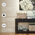 Signature Design by Ashley Gavelston Sofa Table, Couch Table with Drawers & Shelf, Hand-Finished Wood Console for Living Room or Entryway, Weathered Black