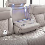 Signature Design by Ashley Boyington Contemporary Leather Match Power Reclining Sofa with USB Charging Ports, LED Lights and Adjustable Headrest, Light Gray