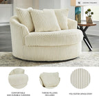 Signature Design by Ashley Lindyn Transitional Oval Tufted Upholstered Oversized Swivel Accent Chair, White