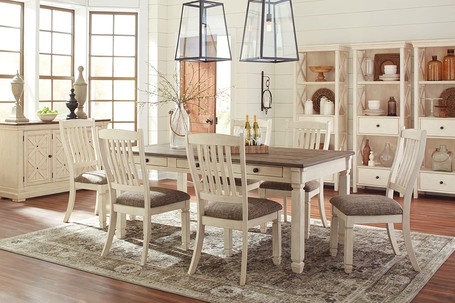 Signature Design by Ashley Bolanburg Dining Table, 2-Tone Farmhouse Style With 6 Built-In Storage Drawers, Wood & Engineered Wood Construction, Seats Up To 6, White/Brown