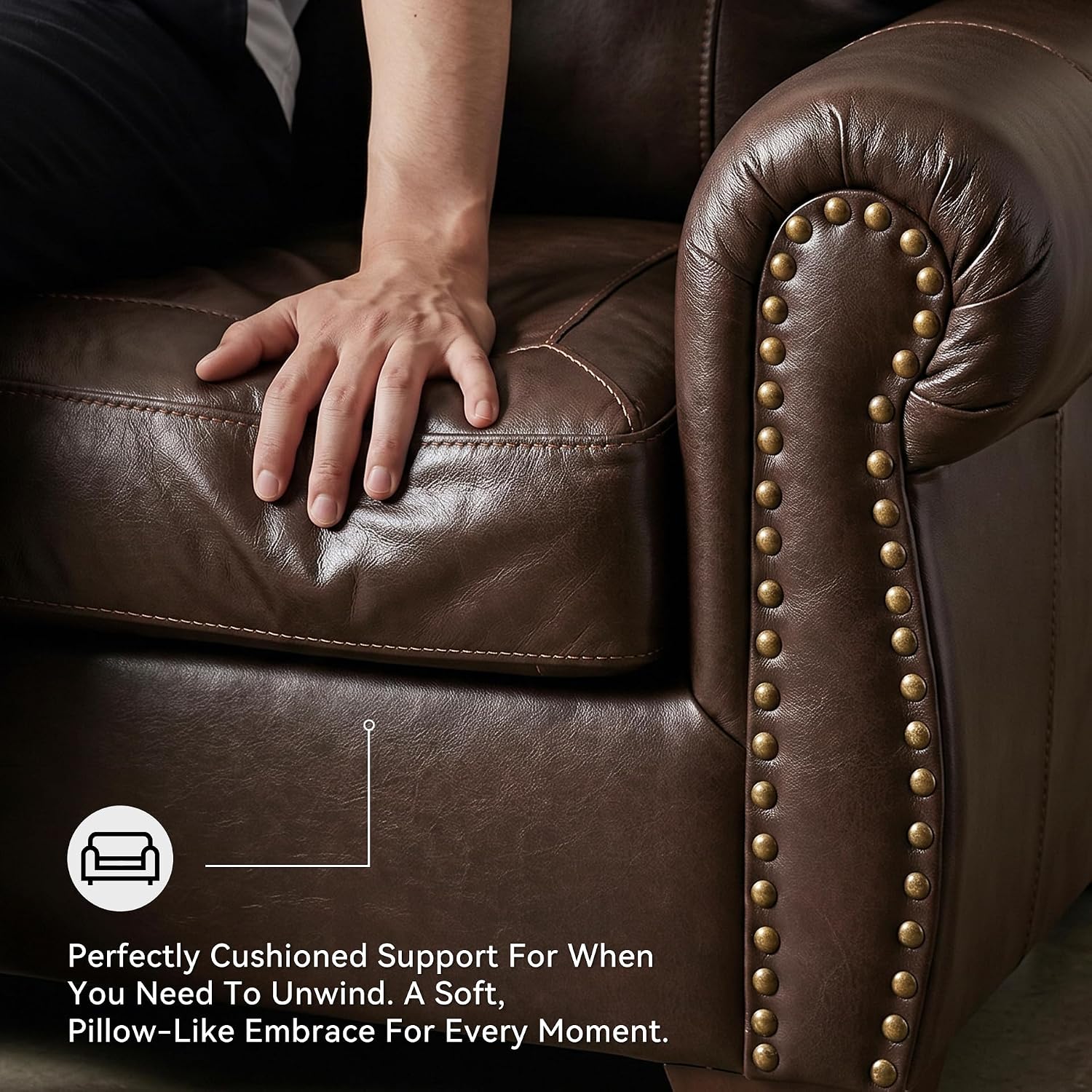 Signature Design by Ashley Colleton 92-Inch Classic Sofa, Dark Brown Leather Match, No Assembly Required, Durable Reinforced Frame, Couch for Living Room