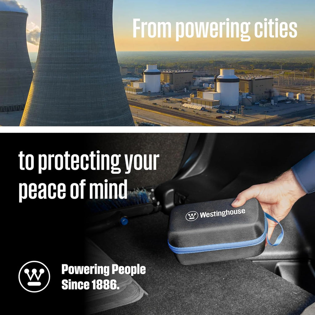 Westinghouse 1500A Portable Jump Starter & USB Power Bank - 12V Car Battery Booster Pack Jump Box for Up to 6.0L Gas & 3.0L Diesel Engines, Bright LED Flashlight, IP65 Rated Waterproof Housing