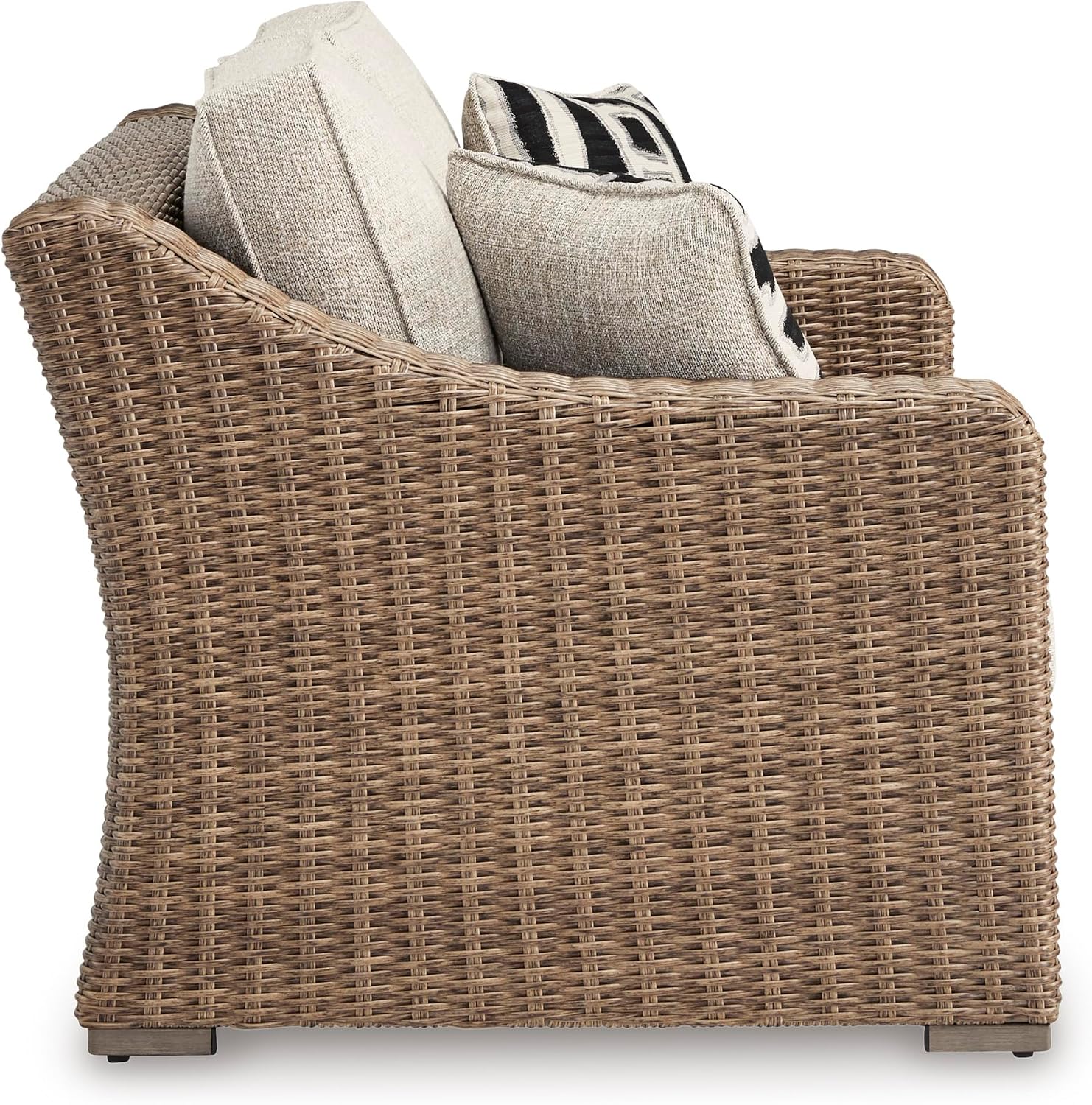 Signature Design by Ashley Beachcroft Outdoor Loveseat with High-Performance Nuvella Cushions, Resin Wicker on Rust-Resistant Aluminum Frame for Patio Seating, Beige