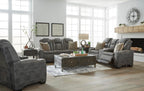 Signature Design by Ashley Next-Gen DuraPella Power Recliner with Adjustable Headrest, Storage Armrests, Wireless & USB Charging, Faux Leather, 2-Tone Gray