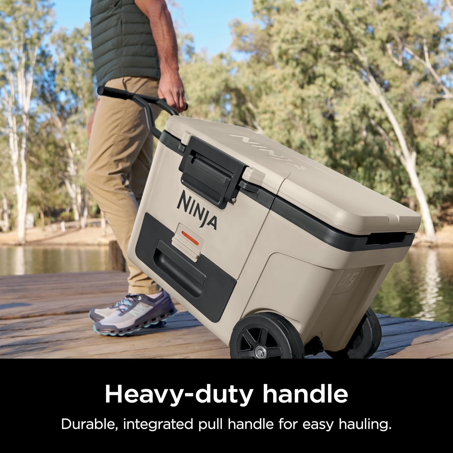 Ninja | Cooler | FrostVault 65QT Cooler with Wheels | Insulated with Temp Dry Storage Drawer | Keeps Ice Cold for Days | for the Beach, Camping, Picnics & More | Birch Beige | FB265CS