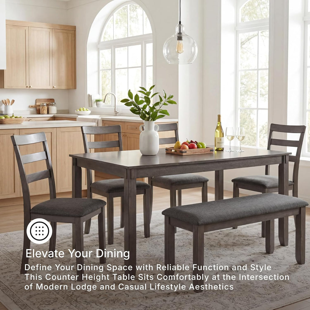 Signature Design by Ashley Bridson Dining Table Set For 6 With Bench, Wood 6‑Piece Kitchen Table And Chairs With Upholstered Seats, Transitional Charcoal Gray Dining Room Collection For Family Meals