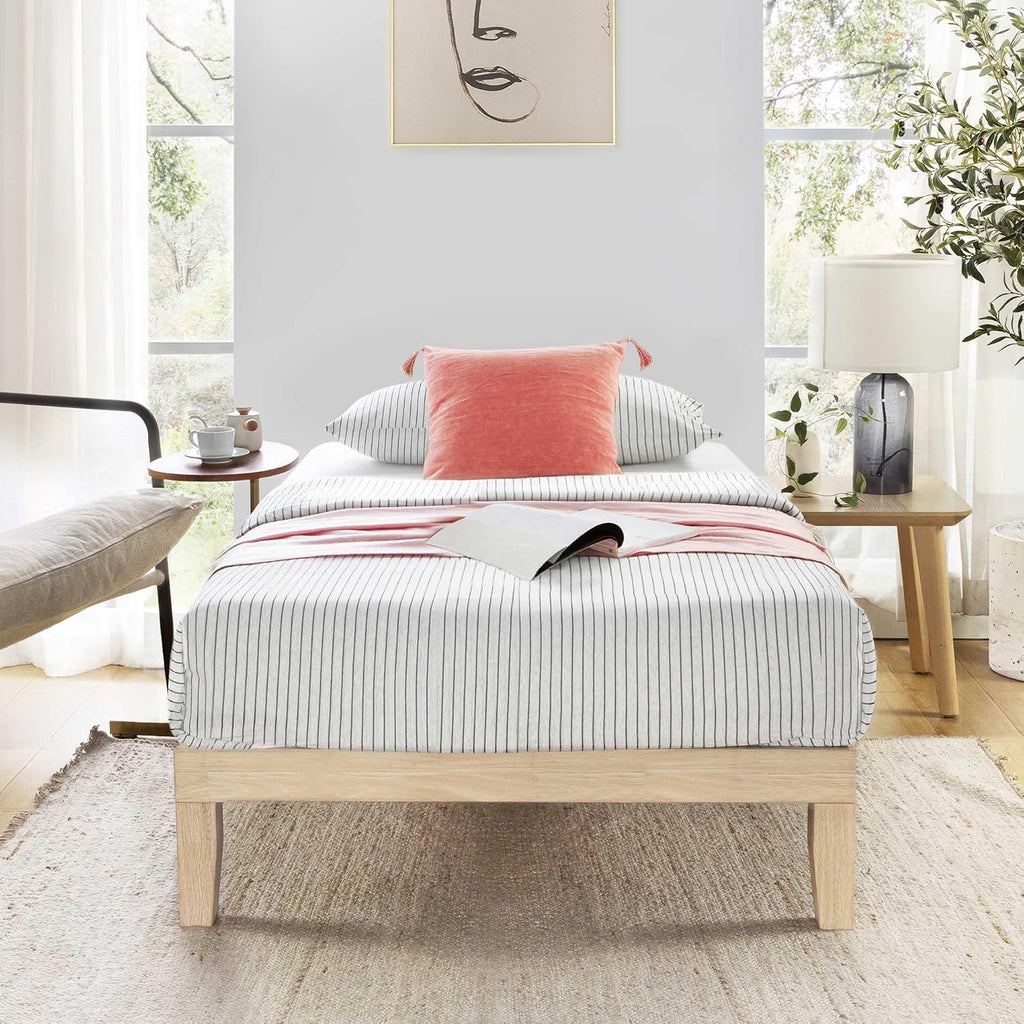 Mellow Naturalista Classic - 12 Inch Solid Wood Platform Bed with Wooden Slats, No Box Spring Needed, Easy Assembly, Queen, Pine