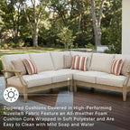Signature Design by Ashley Clare View Outdoor Sectional, 3-Piece Eucalyptus Wood Couch, Nuvella Performance Fabric Cushions, Contemporary Patio Furniture Set for Deck or Backyard, Beige