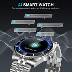 SOUYIE GPT AI Luxury Smart Watch, 24/7 Heart Rate, Blood Oxygen, Blood Pressure, Sleep Monitor, Waterproof Smartwatch, 1.19-inch AMOLED 44mm, 107 Sports Modes, Compatible Android and iOS Silver Black
