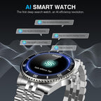 SOUYIE GPT AI Luxury Smart Watch, 24/7 Heart Rate, Blood Oxygen, Blood Pressure, Sleep Monitor, Waterproof Smartwatch, 1.19-inch AMOLED 44mm, 107 Sports Modes, Compatible Android and iOS Silver Black